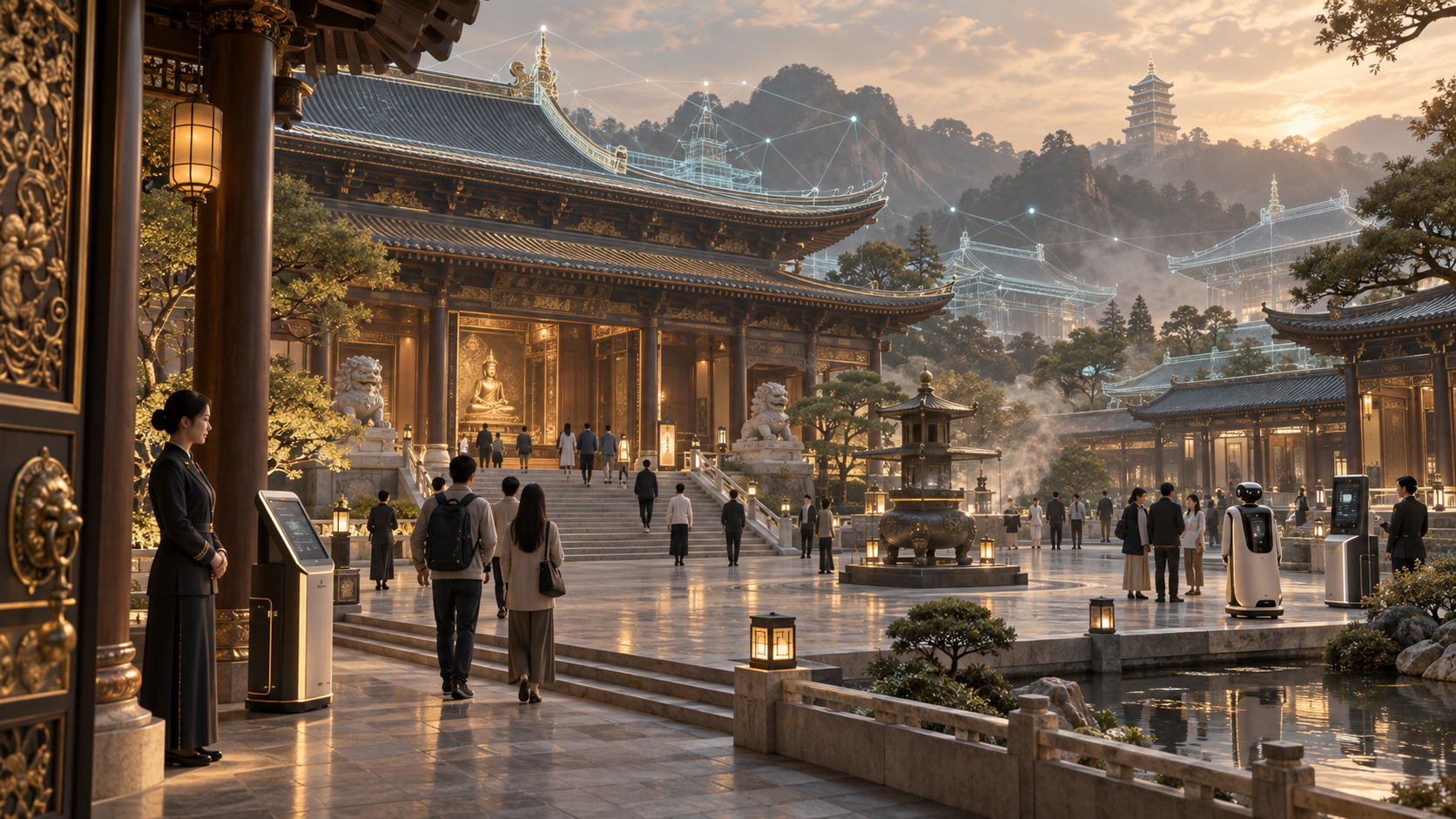 融合传统建筑与数字孪生信息的智慧寺庙全景概念